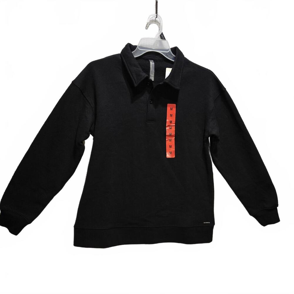 Mondetta Collared Pullover Sweatshirt Women's size M Black Relaxed Fit NWT